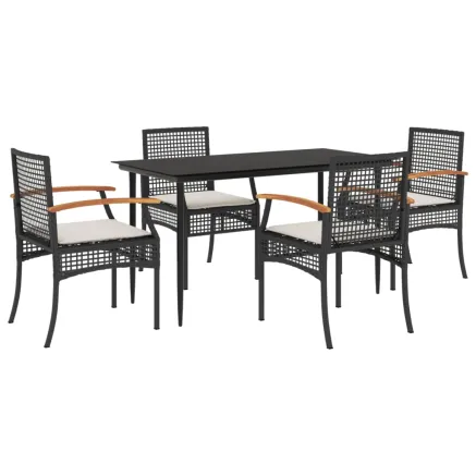 Ensemble à manger de jardin coussins 5pcs Noir Résine tressée 2