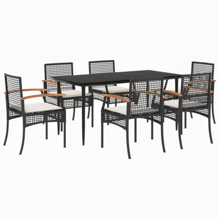 Ensemble à manger de jardin coussins 7pcs Noir Résine tressée 2