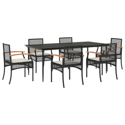 Ensemble à manger de jardin coussins 7pcs Noir Résine tressée 2