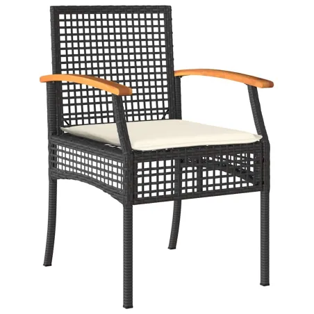 Ensemble à manger de jardin coussins 7pcs Noir Résine tressée