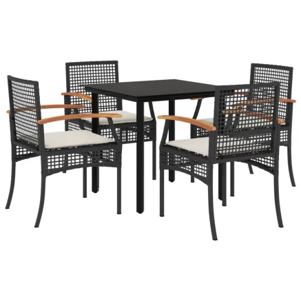 Ensemble à manger de jardin coussins 5pcs Noir Résine tressée 2