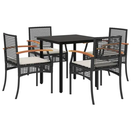 Ensemble à manger de jardin coussins 5pcs Noir Résine tressée