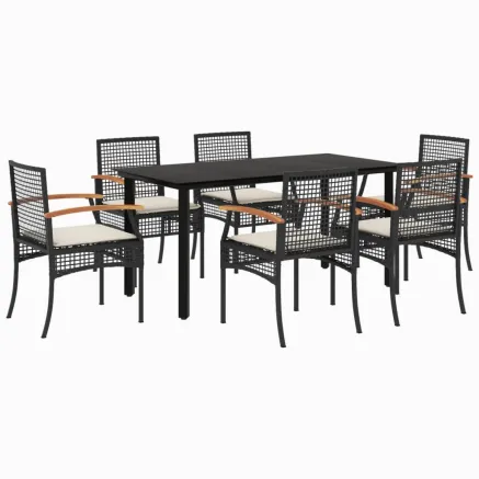 Ensemble à manger de jardin coussins 7pcs Noir Résine tressée 2