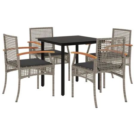 Ensemble à manger de jardin 5 pcs coussins gris résine tressée