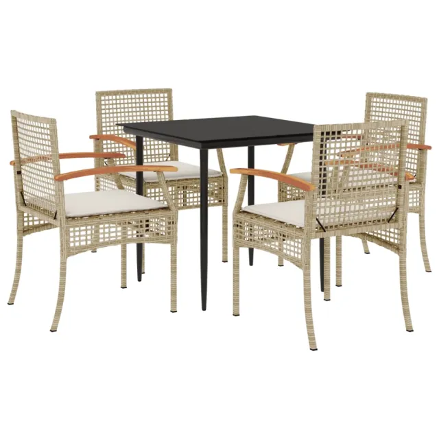 Ensemble à manger de jardin avec coussins 5pcs Beige poly rotin