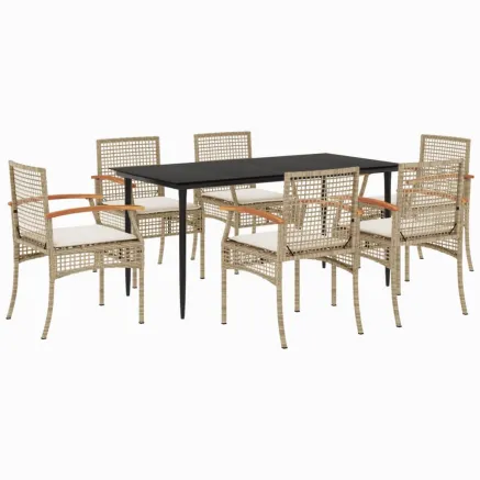 Ensemble à manger de jardin et coussins 7 pcs beige poly rotin 2