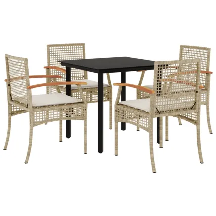 Ensemble à manger de jardin avec coussins 5pcs Beige poly rotin 2