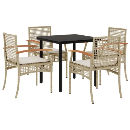 Ensemble à manger de jardin avec coussins 5pcs Beige poly rotin