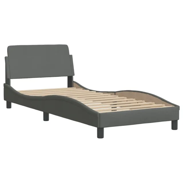 Cadre de lit avec LED sans matelas Hvar gris foncé 80x200 cm tissu