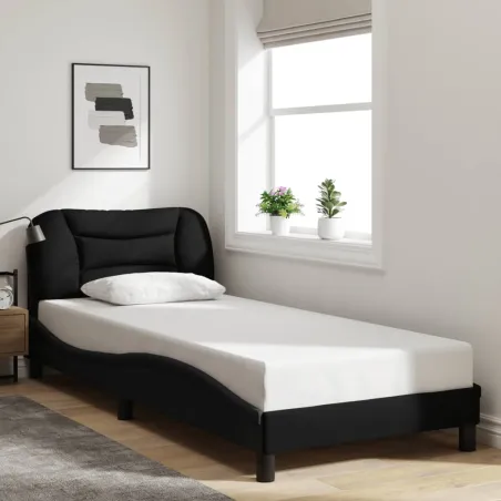 Cadre de lit avec LED sans matelas Hvar noir 80x200 cm tissu