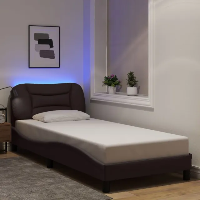 Cadre de lit avec LED sans matelas Hvar marron foncé 80x200 cm tissu