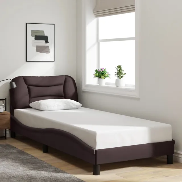 Cadre de lit avec LED sans matelas Hvar marron foncé 80x200 cm tissu