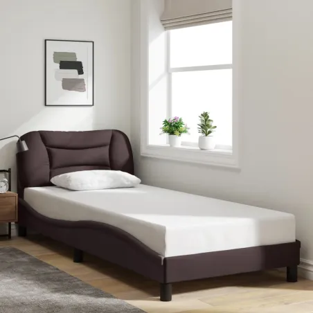 Cadre de lit avec LED sans matelas Hvar marron foncé 80x200 cm tissu