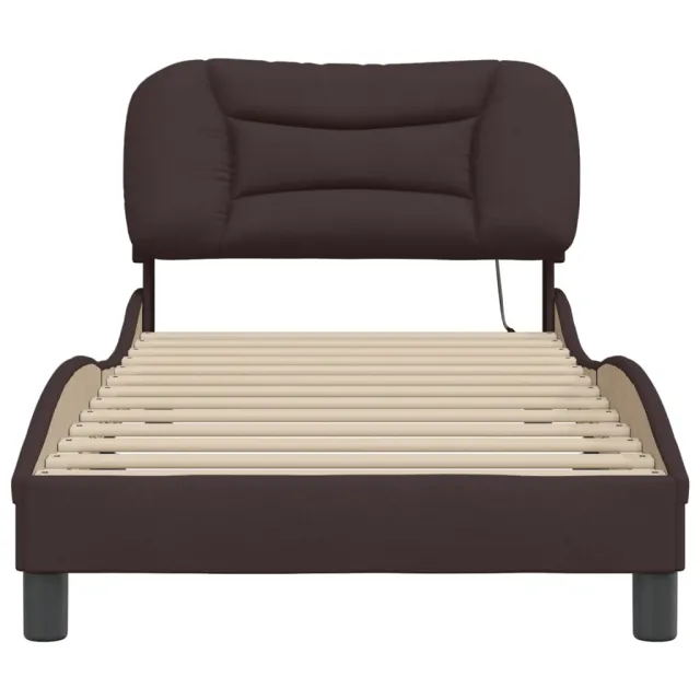 Cadre de lit avec LED sans matelas Hvar marron foncé 80x200 cm tissu
