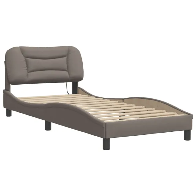 Cadre de lit avec LED sans matelas Hvar taupe 80x200 cm tissu