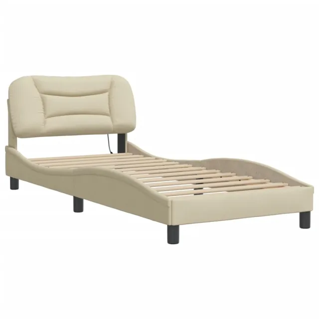 Cadre de lit avec LED sans matelas Hvar crème 80x200 cm tissu