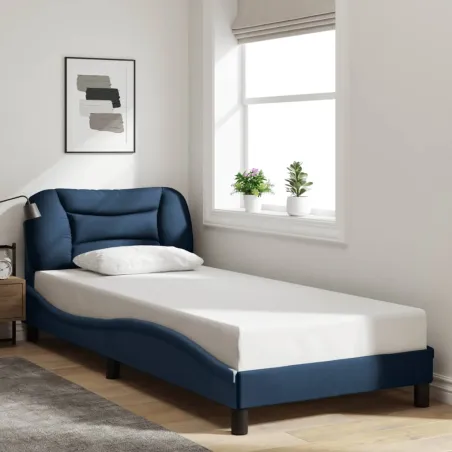 Cadre de lit avec LED sans matelas Hvar bleu 80x200 cm tissu