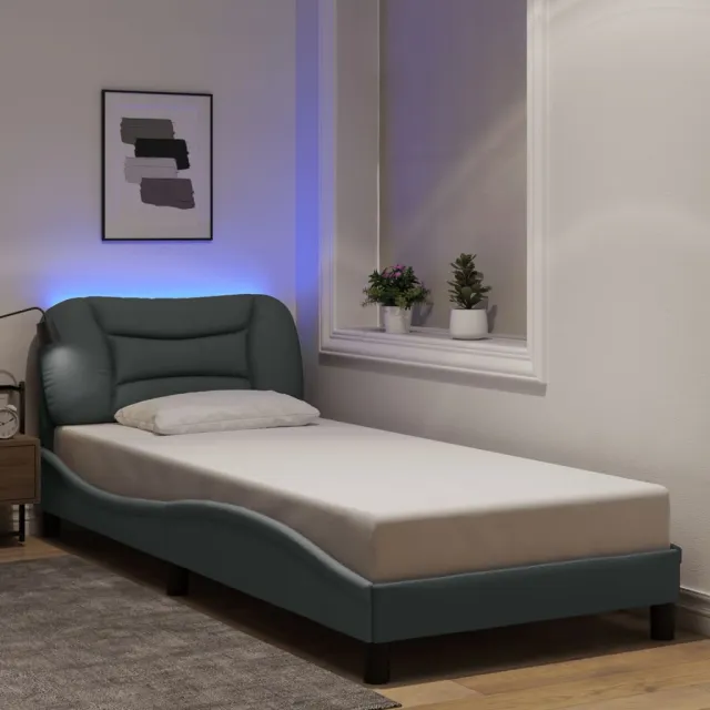 Cadre de lit avec LED sans matelas Hvar gris clair 90x190 cm tissu
