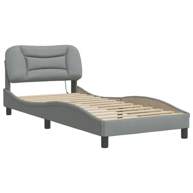 Cadre de lit avec LED sans matelas Hvar gris clair 90x190 cm tissu