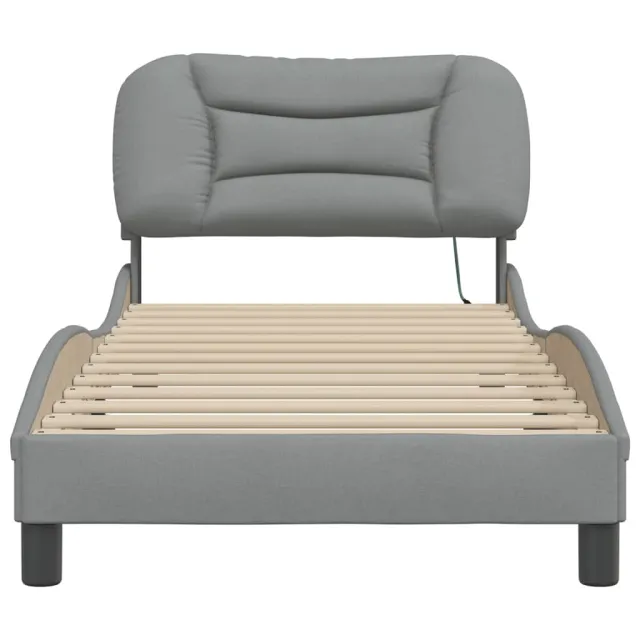 Cadre de lit avec LED sans matelas Hvar gris clair 90x190 cm tissu