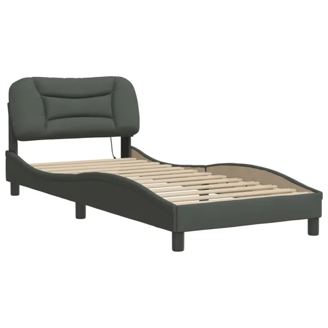 Cadre de lit avec LED sans matelas Hvar gris foncé 90x190 cm tissu