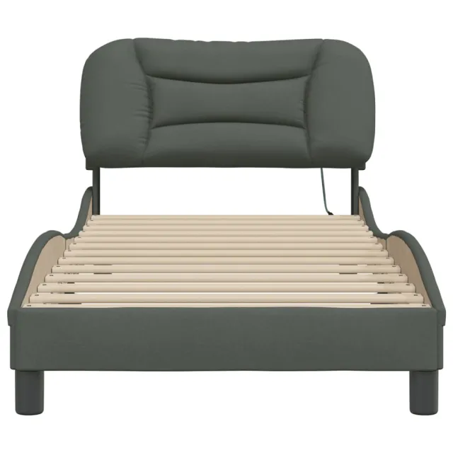 Cadre de lit avec LED sans matelas Hvar gris foncé 90x190 cm tissu