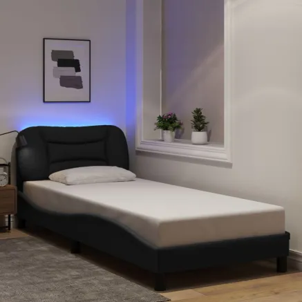 Cadre de lit avec LED sans matelas Hvar noir 90x190 cm tissu