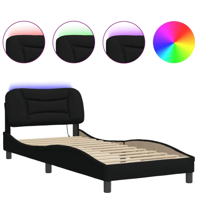 Cadre de lit avec LED sans matelas Hvar noir 90x190 cm tissu