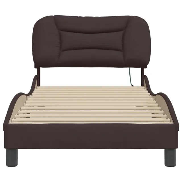 Cadre de lit avec LED sans matelas Hvar marron foncé 90x190 cm tissu
