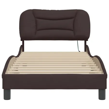 Cadre de lit avec LED sans matelas Hvar marron foncé 90x190 cm tissu
