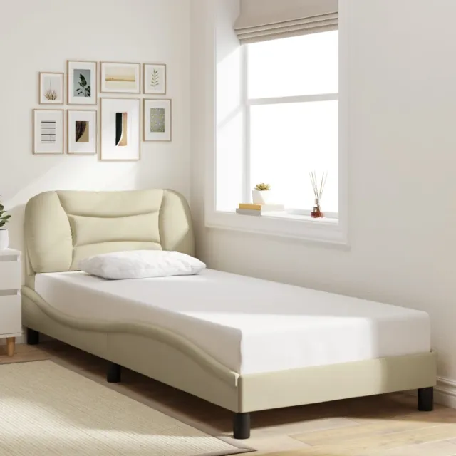 Cadre de lit avec LED sans matelas Hvar crème 90x190 cm tissu