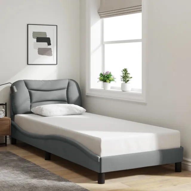 Cadre de lit avec LED sans matelas Hvar gris clair 90x200 cm tissu