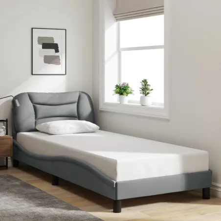 Cadre de lit avec LED sans matelas Hvar gris clair 90x200 cm tissu