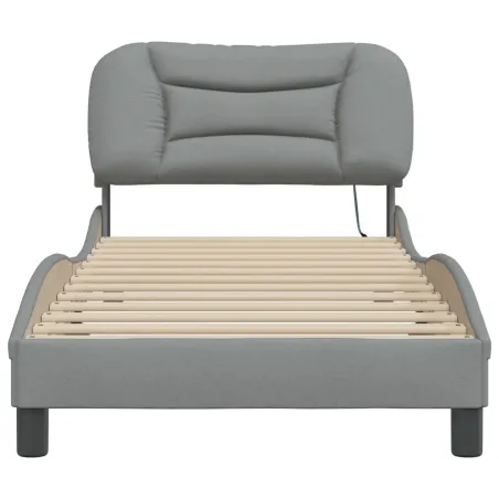 Cadre de lit avec LED sans matelas Hvar gris clair 90x200 cm tissu