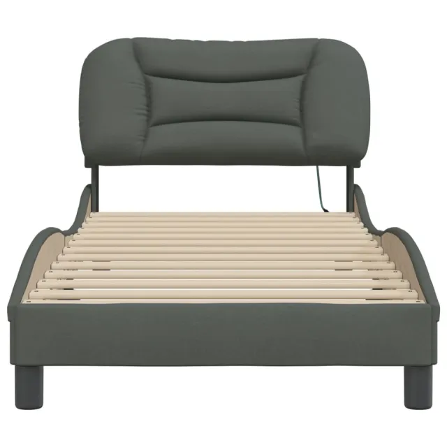 Cadre de lit avec LED sans matelas Hvar gris foncé 90x200 cm tissu