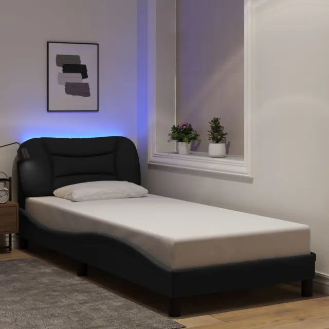 Cadre de lit avec LED sans matelas Hvar noir 90x200 cm tissu