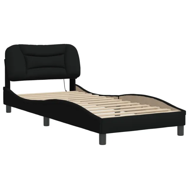 Cadre de lit avec LED sans matelas Hvar noir 90x200 cm tissu