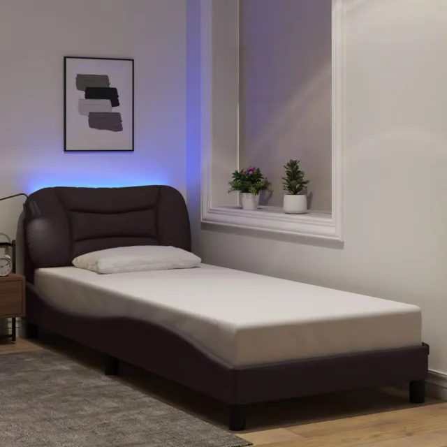 Cadre de lit avec LED sans matelas Hvar marron foncé 90x200 cm tissu