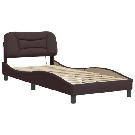 Cadre de lit avec LED sans matelas Hvar marron foncé 90x200 cm tissu