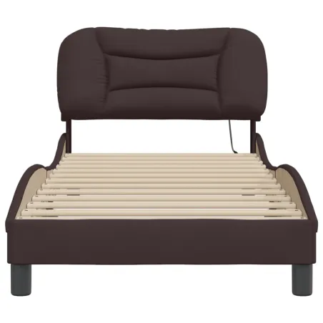 Cadre de lit avec LED sans matelas Hvar marron foncé 90x200 cm tissu