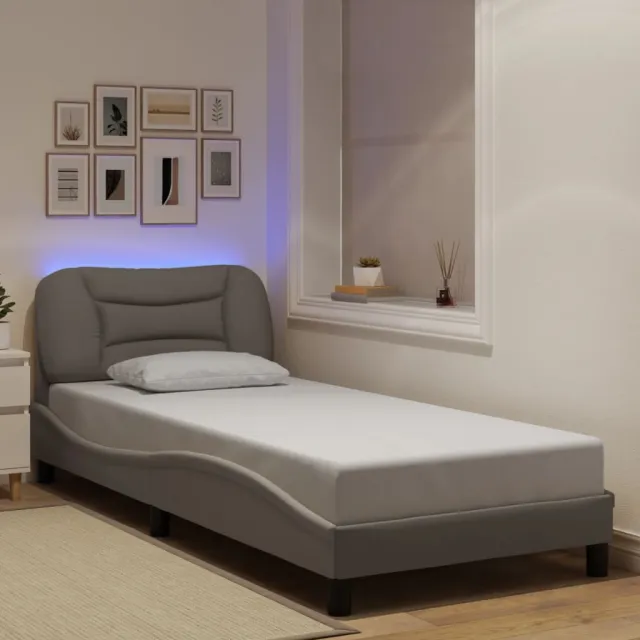Cadre de lit avec LED sans matelas Hvar taupe 90x200 cm tissu