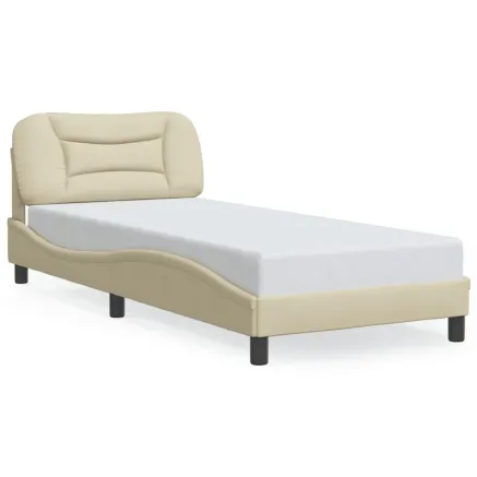 Cadre de lit avec LED sans matelas Hvar crème 90x200 cm tissu 2