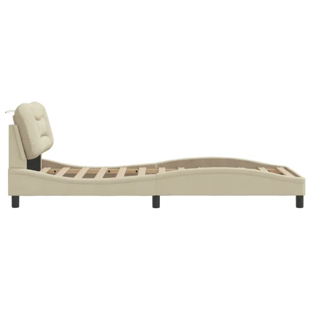 Cadre de lit avec LED sans matelas Hvar crème 90x200 cm tissu