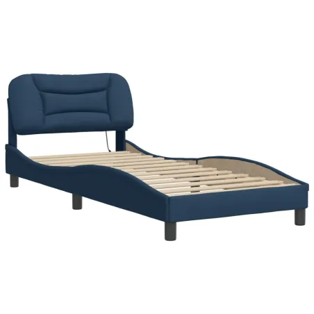 Cadre de lit avec LED sans matelas Hvar bleu 90x200 cm tissu