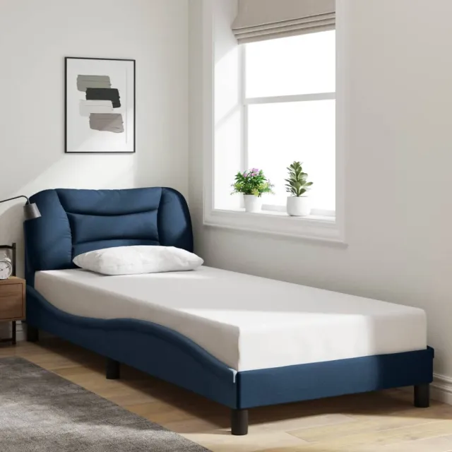 Cadre de lit avec LED sans matelas Hvar bleu 90x200 cm tissu