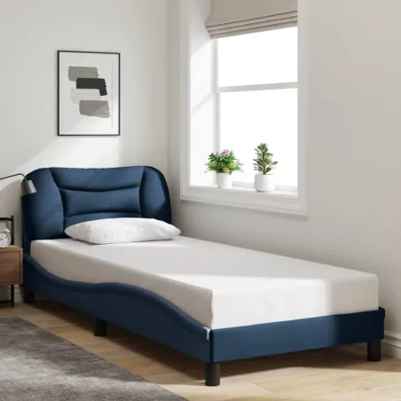 Cadre de lit avec LED sans matelas Hvar bleu 90x200 cm tissu