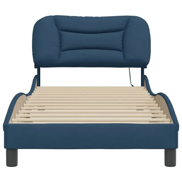 Cadre de lit avec LED sans matelas Hvar bleu 90x200 cm tissu