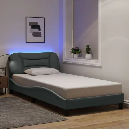 Cadre de lit avec LED sans matelas Hvar gris clair 100x200 cm tissu