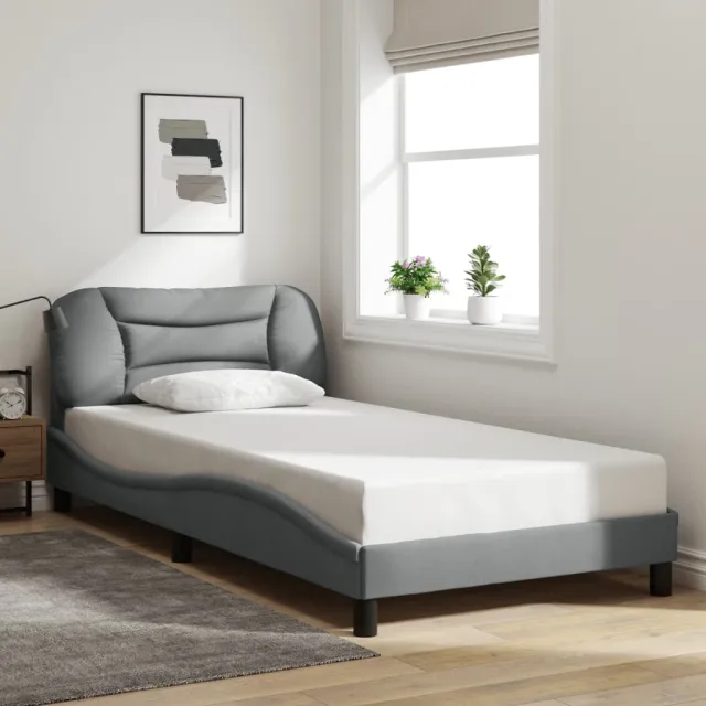 Cadre de lit avec LED sans matelas Hvar gris clair 100x200 cm tissu