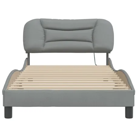 Cadre de lit avec LED sans matelas Hvar gris clair 100x200 cm tissu